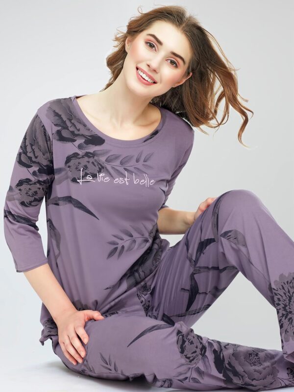 ZEYO Night Suit for Women's Floral Printed Cotton Night Dress of Top and Pajama Set 5789