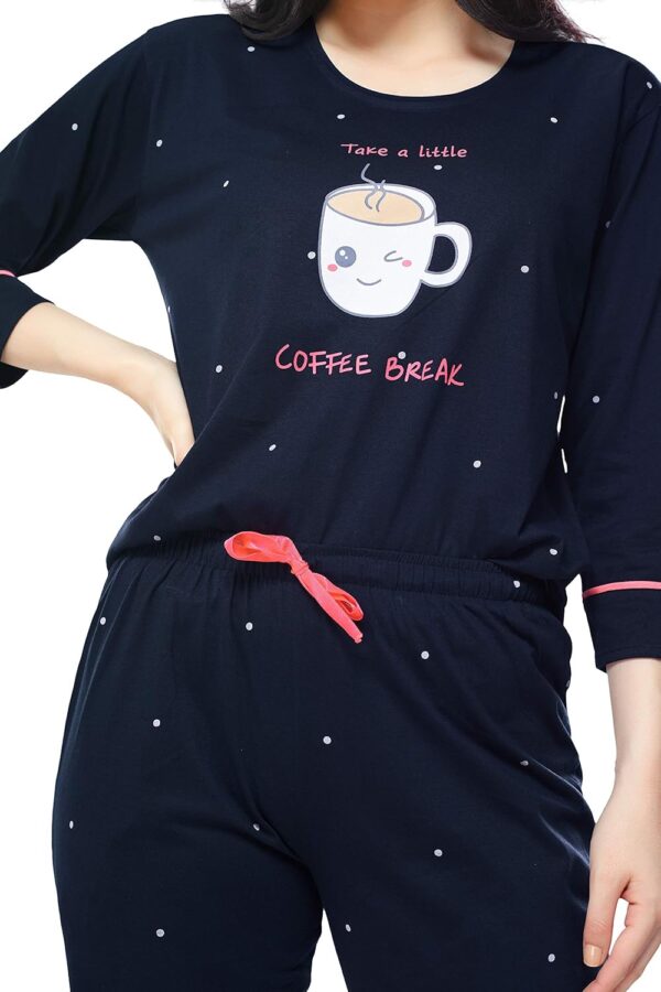 ZEYO Women's Cotton Dot Printed Night Suit Set Of Top & Pajama Set 5281