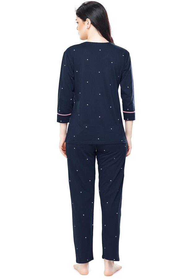 ZEYO Women's Cotton Dot Printed Night Suit Set Of Top & Pajama Set 5281