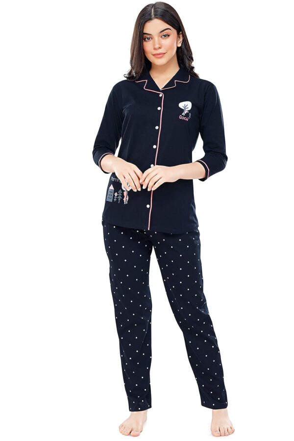 ZEYO Women's Cotton Dot Printed Pajama Set Night Suit Set Of Shirt & Pyjama 5242