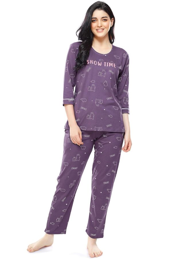 ZEYO Women's Cotton Flash Printed Night Suit set of Shirt & Pajama Set 5251