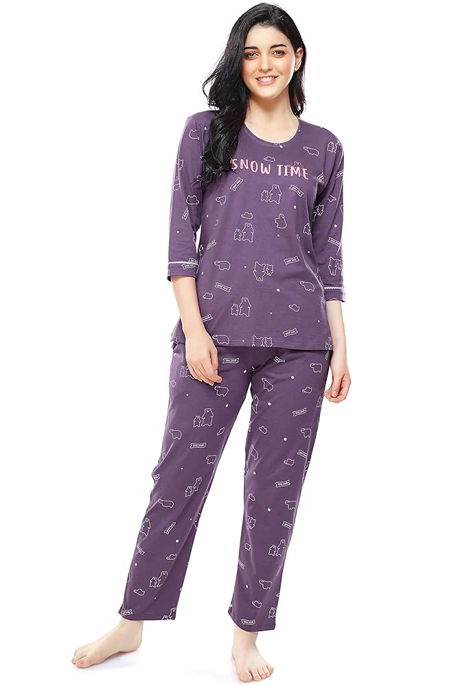 ZEYO Women's Cotton Flash Printed Night Suit set of Shirt & Pajama Set 5251