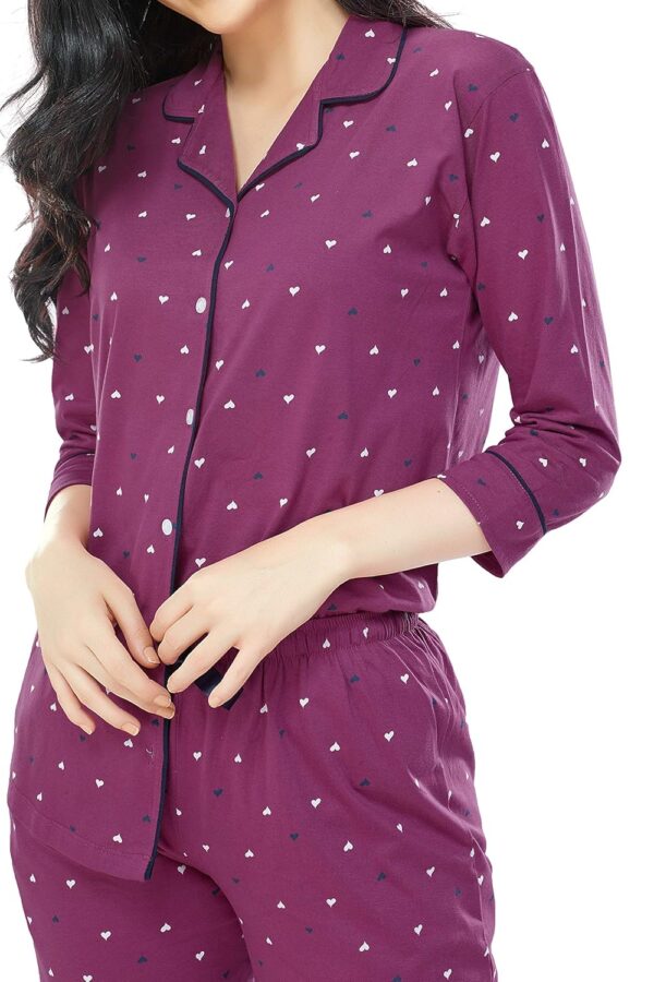 ZEYO Women's Cotton Heart Printed Night Suit set of Shirt & Pajama Set 5152