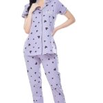ZEYO Women's Cotton Heart Printed Night Suit set of Shirt & Pajama Set 5250