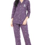 ZEYO Women's Cotton Heart Printed Night Suit Set Of Shirt & Pajama Set 5274