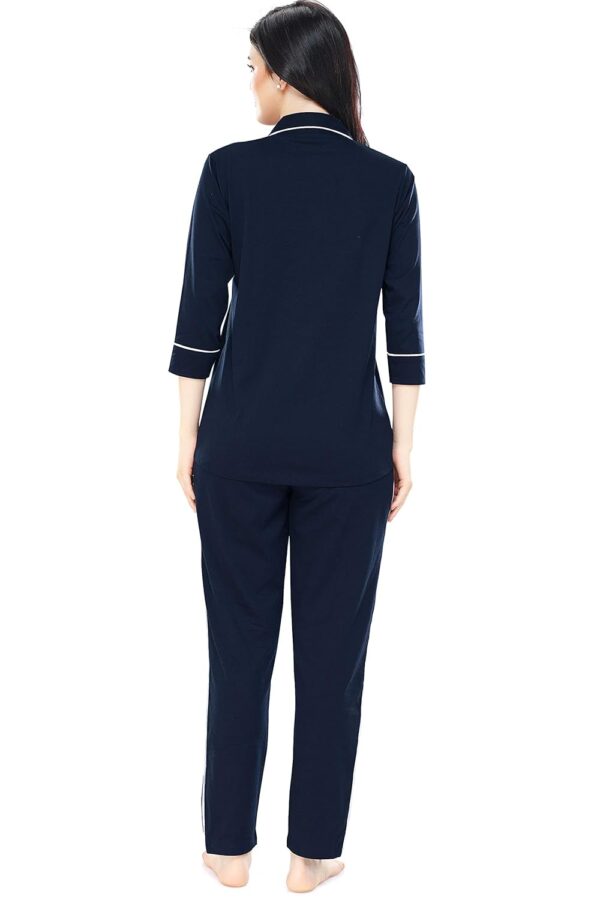ZEYO Women's Cotton Solid Plain Relaxed Night Suit Set Of Shirt & Pyjama 5241