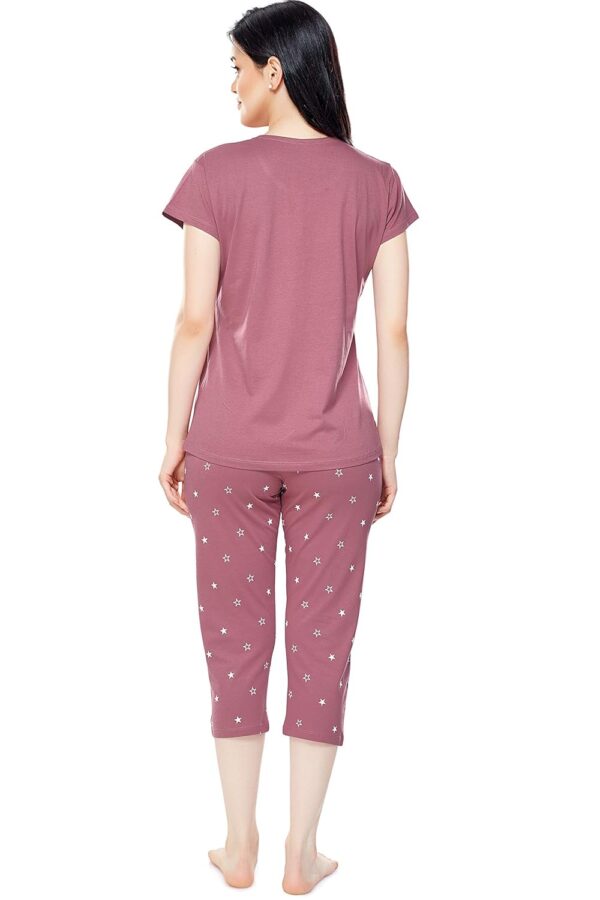 ZEYO Women's Cotton Star Printed Night Suit Set of Top & Capri 5235